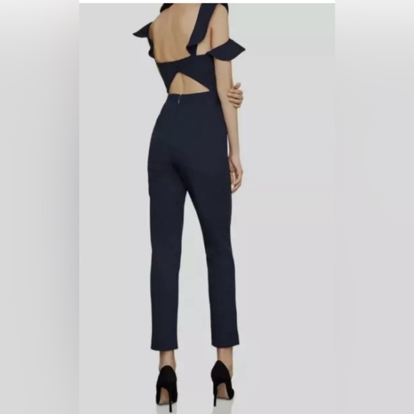 NEW 389 BCBG MAXAZRIA JUMPSUIT TOP PANTS BLACK RUFFLE XS - Picture 3 of 4